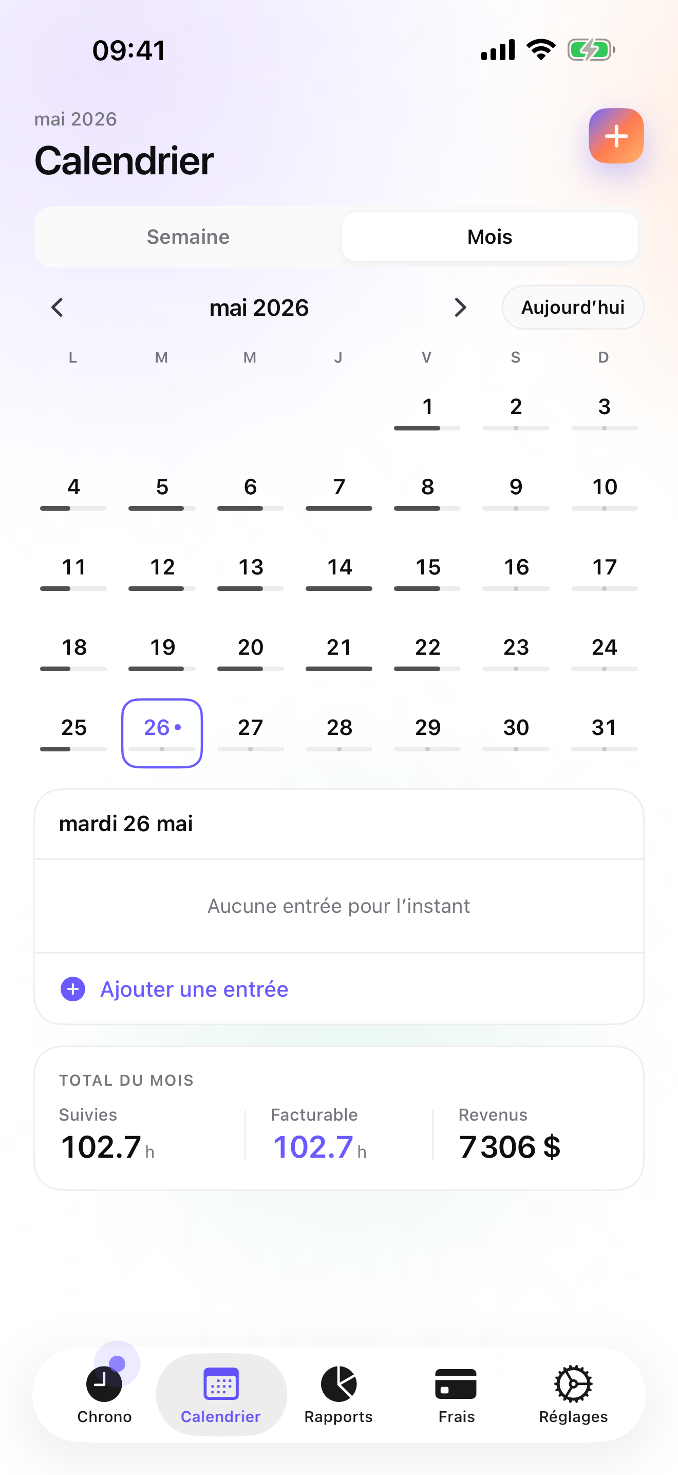 iTimeSheet on iPhone: the month timesheet