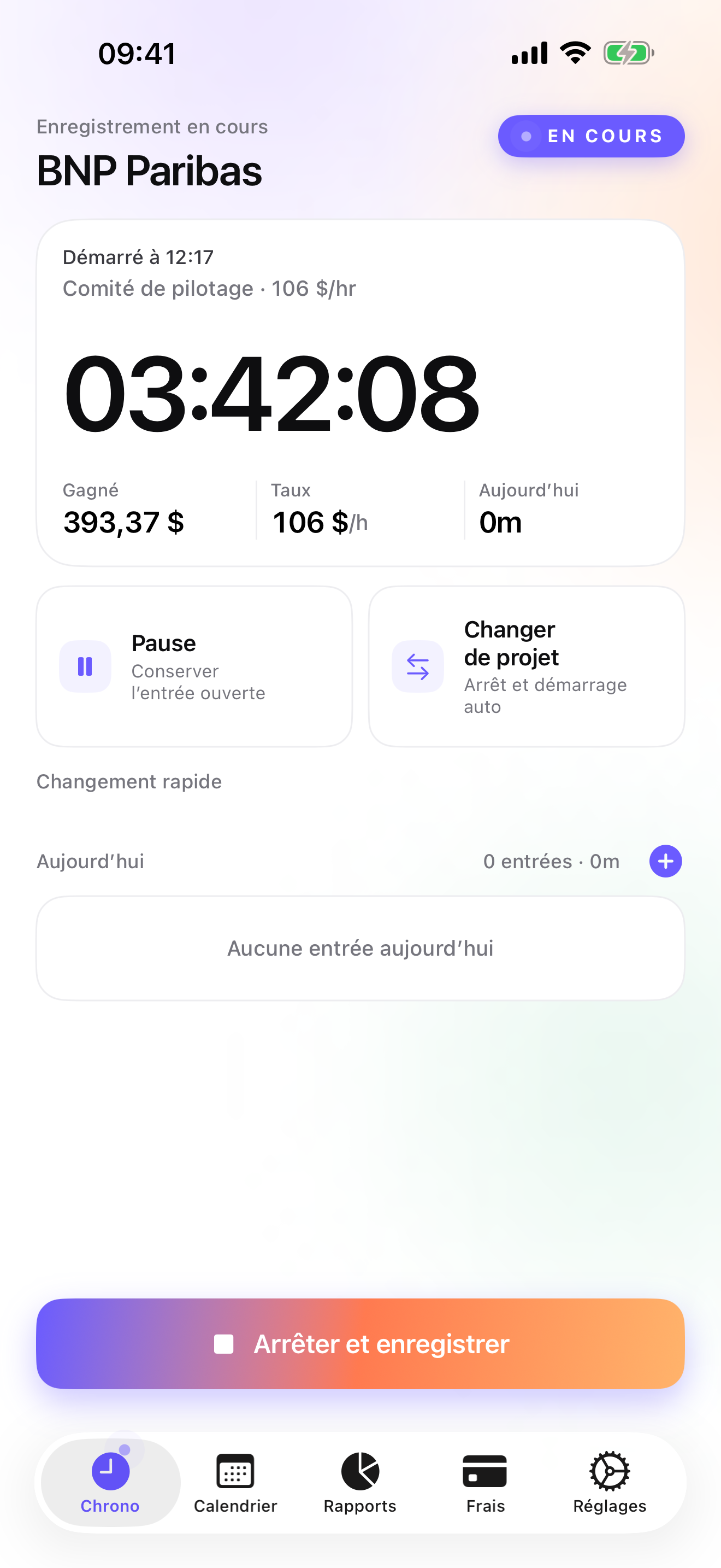 iTimeSheet — chronomètre sur mission BNP Paribas, comité de pilotage