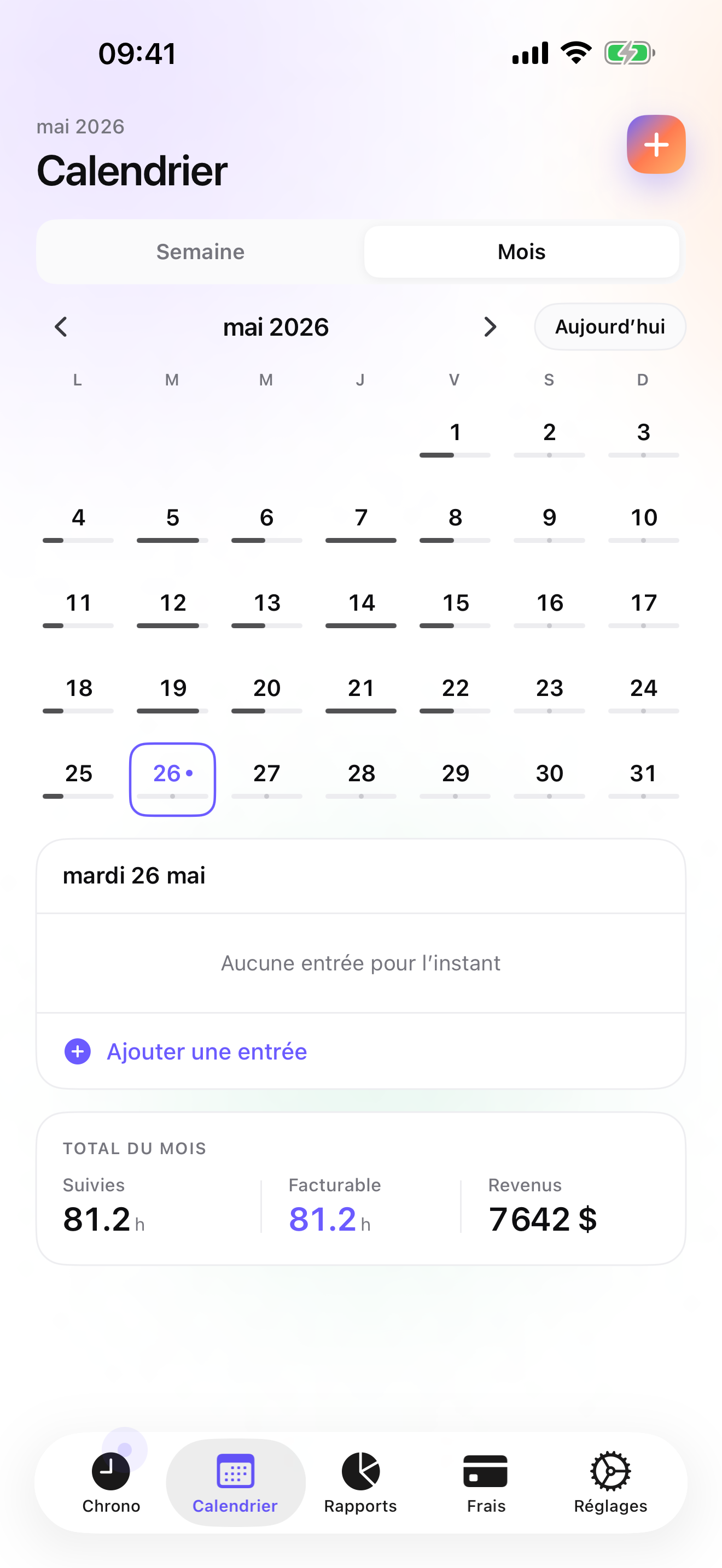 iTimeSheet on iPhone: the month timesheet