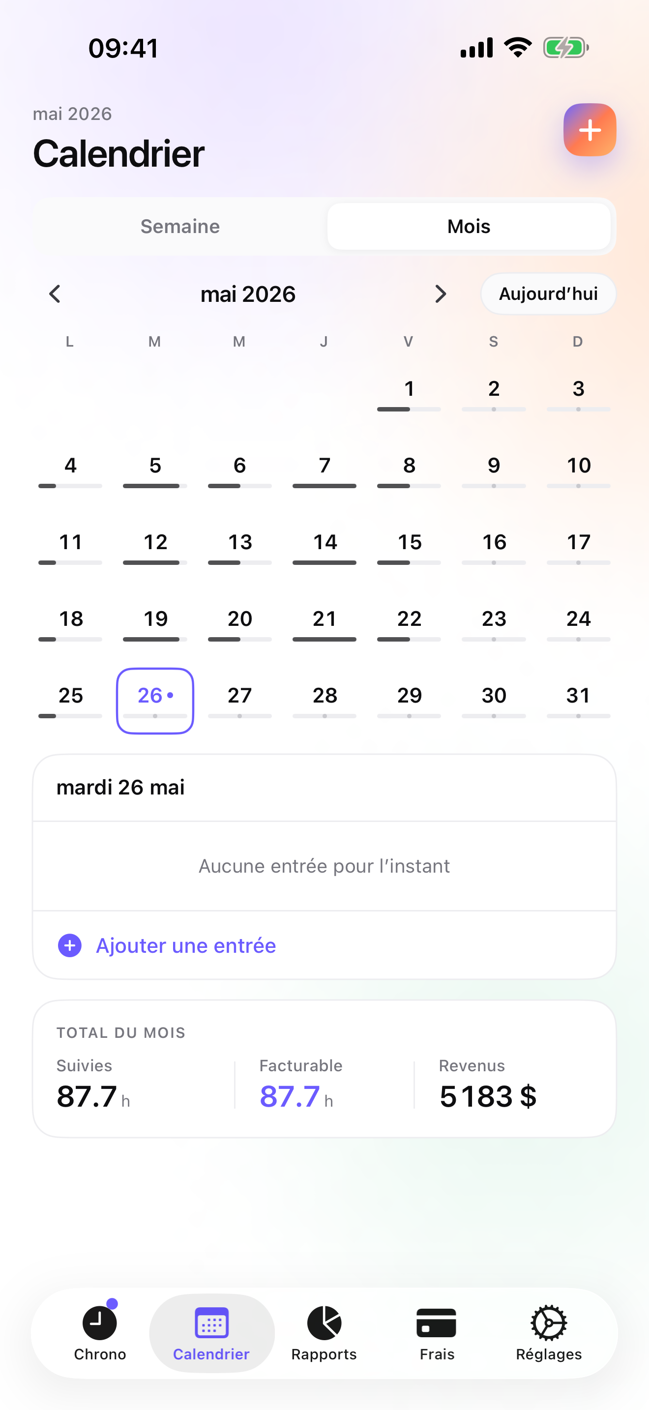 iTimeSheet on iPhone: the month timesheet