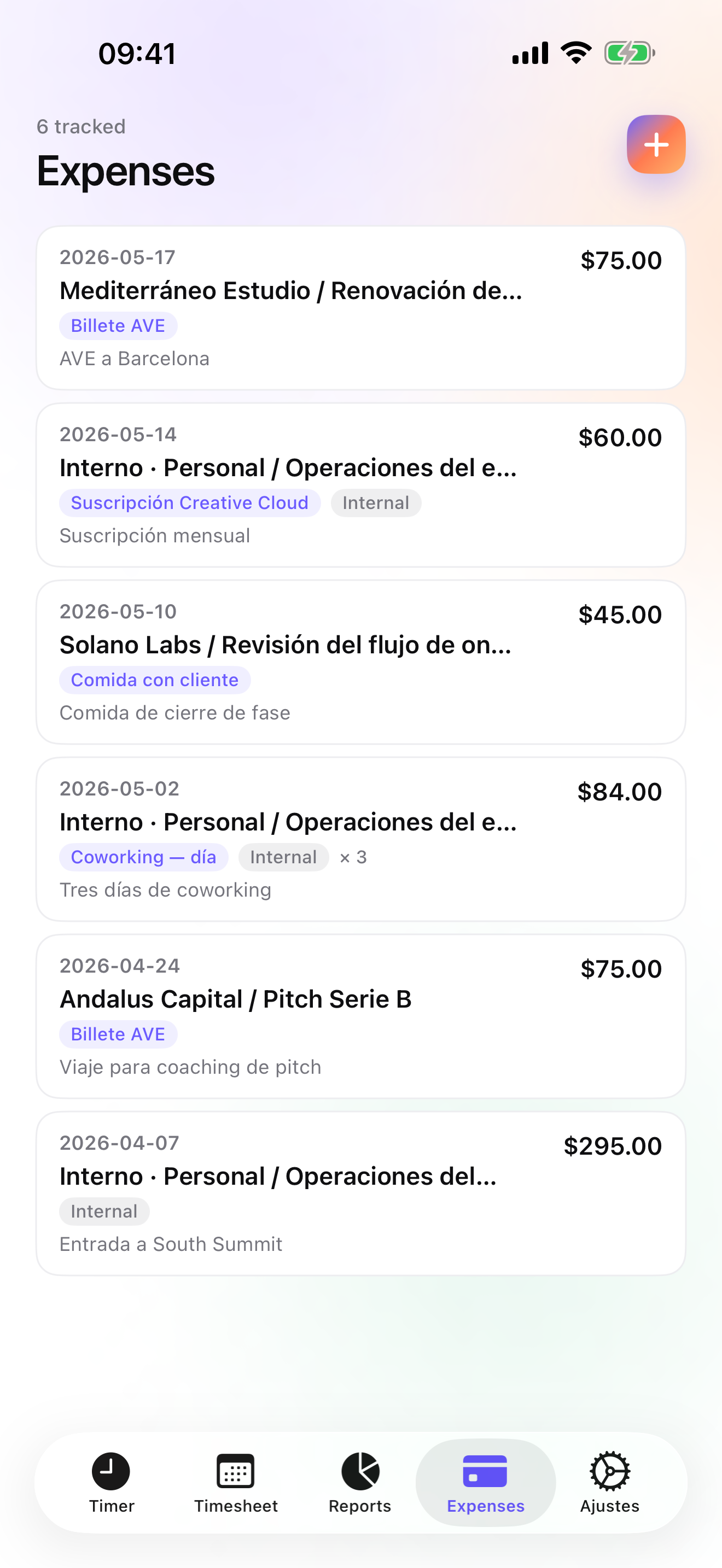 iTimeSheet — gastos de material con foto
