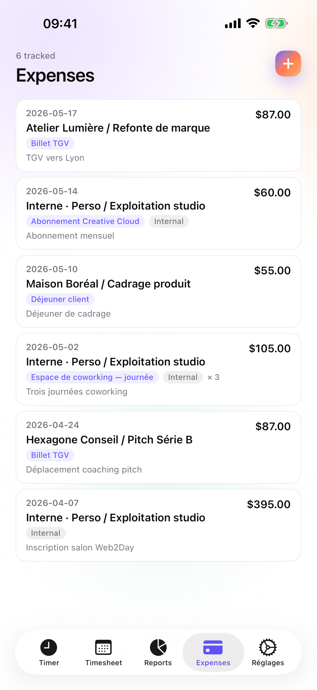 iTimeSheet sur iPhone : les frais avec photo du justificatif