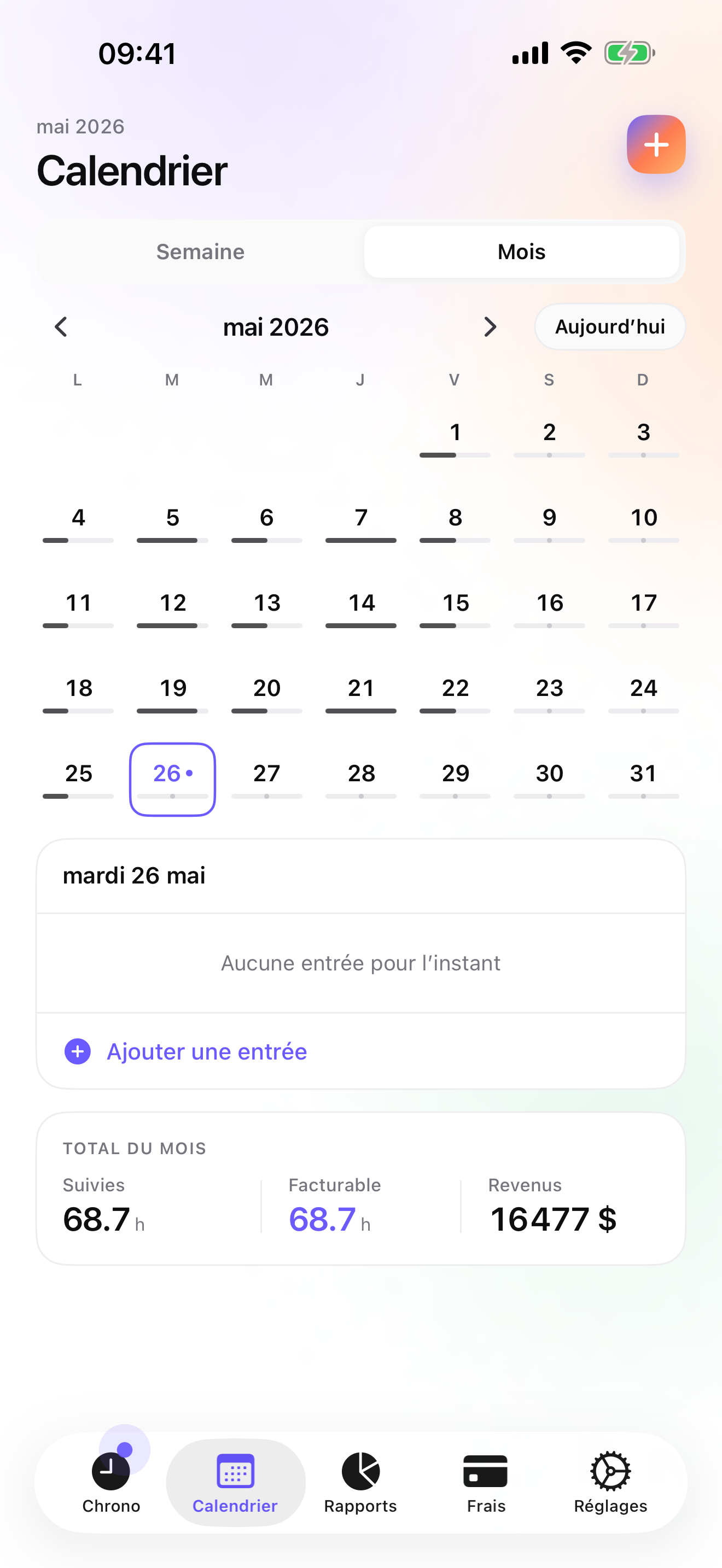 iTimeSheet on iPhone: the month timesheet